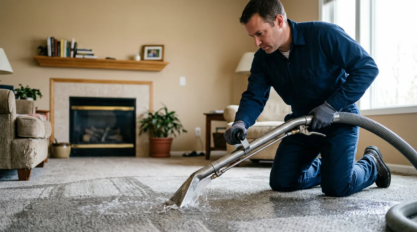 Water damage restoration technician working near Rantoul, IL